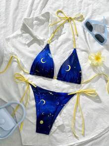 2025 European & American Women's New Starry Night Print Bikini 2 Pieces Set Vacation Beach - Multicolor - View 1