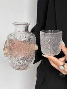 European Retro Embossed Teapot Set, Gemstone Grid Large Capacity Glass Cooling Pot For Coffee Sharing, Household Juice Pot Cup Set - Transparent - View 5