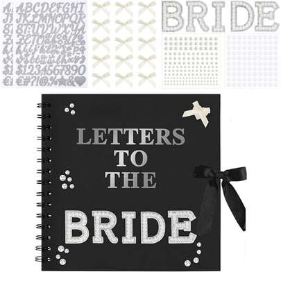 8英寸 x 8英寸现代新娘信件剪贴簿，新娘信件剪贴簿婚礼纪念册，空白页新娘DIY剪贴簿留言簿，配珍珠贴纸、蝴蝶结、金属字母贴纸