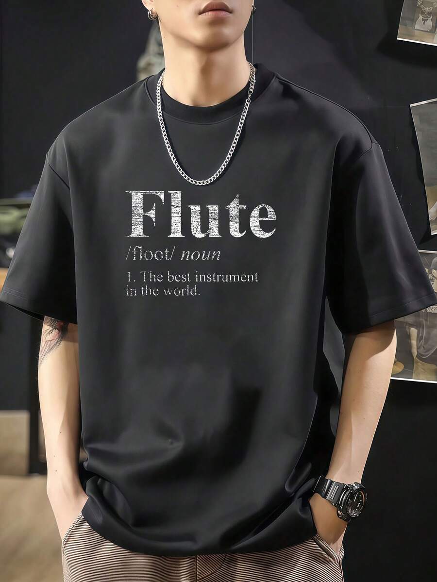 Flauta, camiseta de poliéster de calidad. Camiseta de manga corta de algodón de 220 g, impresión por una cara - Negro - Ver 1