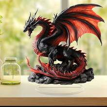 2D Acrylic Sculpture Ornament, Featuring Fantasy-Themed Dragon Designs, Including Dark Red, Glowing Blue, And Pink Crystal Ball Styles, With HD Printed Details, Serving As A Decorative Desktop Or Shelf Display. - Black - View 7