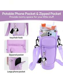 40盎司玻璃杯套,保温杯套,氯丁橡胶材质,适合户外旅行、健身、日常使用。带手机袋的水壶包,适用于40/30盎司玻璃杯,带提手、可调节肩带和钥匙扣,适合徒步、露营、运动等场合。保温水壶套,春夏必备,伴娘礼物,房间/卧室装饰,海滩/旅行/男女皆宜,度假必备。 - 彩色 - 查看 4