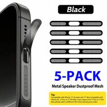 ZYONS 5 piezas para iPhone 17 Pro Max/17 Air/16 Pro Max/16/15/14/13/12 Series, rejilla de metal antipolvo para altavoz, hecha de material de metal duradero, en colores negro/plateado/naranja cósmico/dorado/verde/rojo/azul/morado/titanio del desierto y talla grande colores