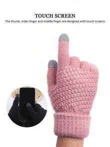 2pcs/Set Winter Knitted Beanie Hat With Thick Lining & Large Brim, Versatile Warm Solid Color Riding & Outdoor Hat And Gloves Set, European And American Style, For Women Winter Gear - Multicolor - View 5