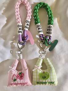 1 pezzo Portachiavi peluche a forma di fragola, Cinturino per custodia telefono, Cordino da polso, Supporto antiscivolo per telefono da viaggio e shopping, Custodia telefono universale