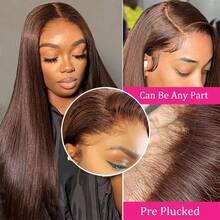 Chocolate Brown Straight Lace Front Wigs Brazilian Virgin Human Blended Hair 200% Density 13x4 13*6 HD Transparent Lace Straight Frontal Wigs Human Blended Hair For Women Pre Plucked With Baby Hair 4# 34 Inch 5x5 Pre Cut Glueless Lace Closure Wig Human Blended Hair - S4 - View 7