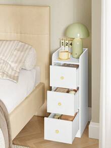 HEXCELEN Narrow Bedside Table, Side Table With 3 Drawers, Bedside Tables With Open Compartment, For Narrow Rooms, Bedroom, Living Room, 30 X 24 X 60 Cm, White With Wood Grain - trắng - Xem 3