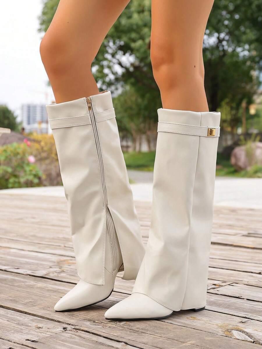 Fall/Winter 2025 Spring/Summer New European & American Pointed Toe Tall Boots Women, Slim Fit Straight Leg Shaft, Wedge Heel Riding Boots