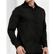 Men's Long-Sleeved Slim Fit Shirt, Luxury Premium Style, Wrinkle-Free - 黑色 - 查看 1