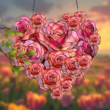 1 Peça Rosa Plana Acrílica 2D, Decoração Romântica Plana de Janela Suspensa, Presente para o Dia dos Namorados e Aniversário, Decoração de Jardim Interno/Externo, Decoração Plástica com Tema de Amor para Casa e Casamento, Sem Necessidade de Eletricidade