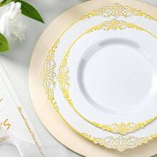 350PCS Gold Plastic Plates 50 Guests, Disposable Dinnerware Sets Include Gold Rim Plastic Plates, 50 Silverwares, 50 Cups, And 50 Pre Rolled Napkins Party, Wedding, Graduation - Gold + 50 Guests Set - View 3