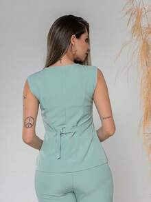 Elegant Plain Vest And Trousers Set C3302 - 薄荷綠 - 查看 6