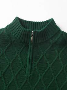 Boys' Solid Color Half-Zip Argyle Knit Pullover Sweater, Suitable For School Wear In Spring, Autumn And Winter - Green - View 3