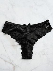 SOFUSEN 3 قطع/مجموعة ملابس داخلية نسائية مثيرة من الدانتيل بفتحة عميقة على شكل زهرة اللوتس، ملابس نوم مثيرة متعددة الاستخدامات للنوم والحمام والحفلات - الأسود - مشاهدة 3