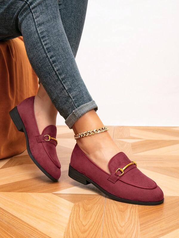 أحذية نسائية لوفرز، لوفرز مسطحة بإبزيم معدني مدبب، أحذية مسطحة كاجوال للخارج بتصميم رجعي، أحذية نسائية كاجوال