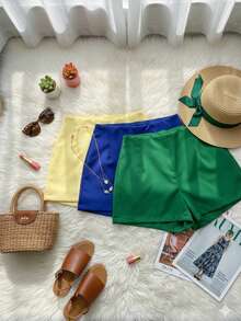 ✨ Set Of 3 Women's Dress Shorts – Summer 2025 Fashion ✨ - 旗幟顏色為綠色,寶藍色和黃色 - 查看 2