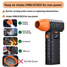 带涡轮按钮的高速暴力涡轮风扇 - 便携式、可充电锂电池迷你吹雪机，非常适合露营、户外活动和家庭使用 - 带液晶显示屏的 100 齿轮涡轮喷射风扇，露营必需品 | 超强涡轮风扇 - 橘色 - 查看 12