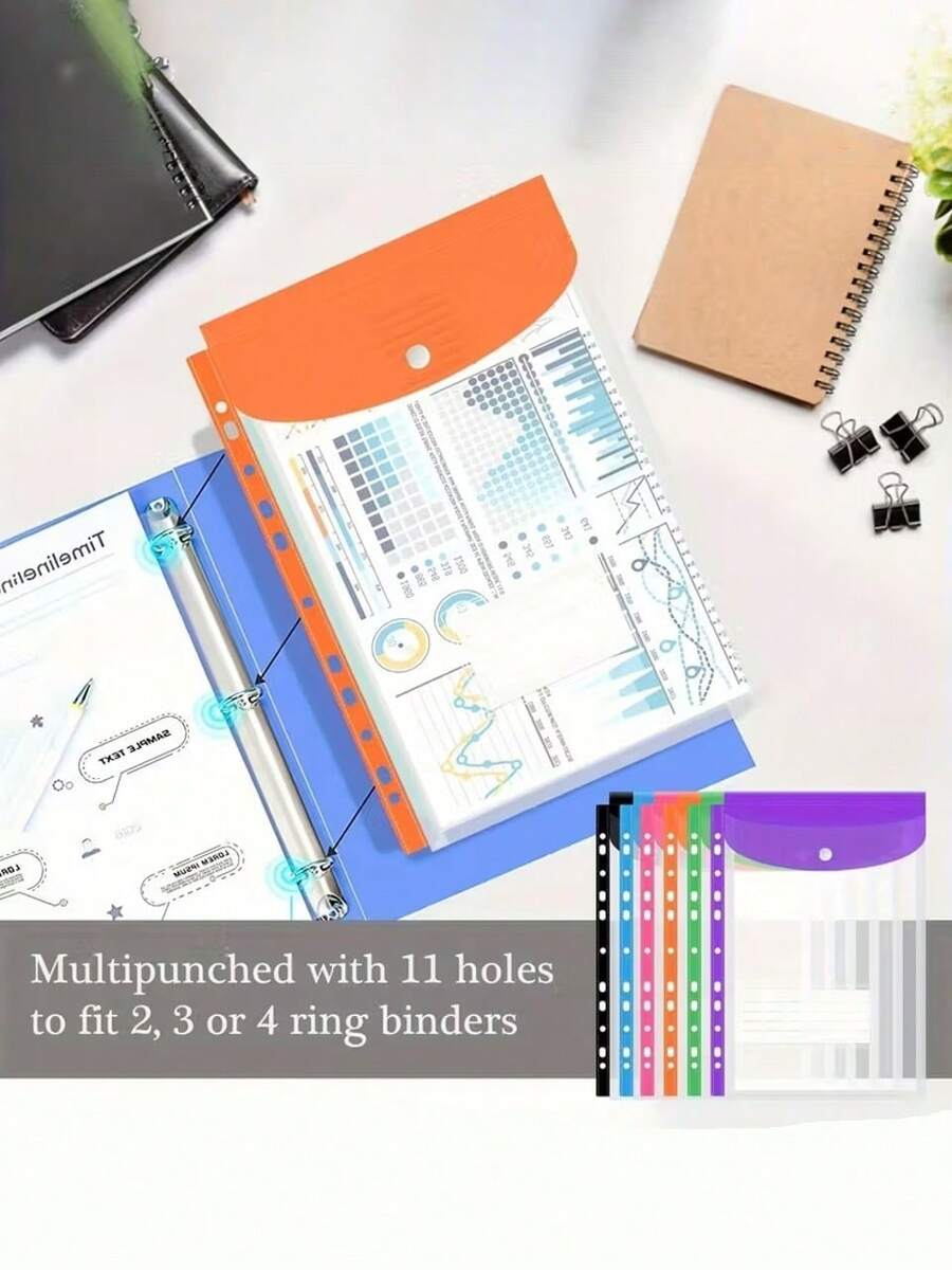 12pcs/Set A4 File Bag, Waterproof Multifunctional With Business Card Holder, Large Capacity Office Supplies And Data Bag, Suitable For Office Documents, Organizing Student Exam Paper Desktop Spa - Multicolor - View 1