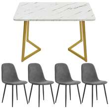 Dining Set (5-Piece), Dining Table With 4 Chairs, Modern Kitchen Table Set, Dining Chairs In A Modern Design With Backrest, Metal Legs, Grey Linen, Gold Table Legs - Gold - View 4