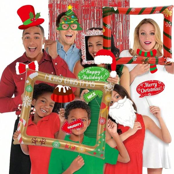 Marco de fotos inflable, con letras "Feliz Cumpleaños" junto a elementos de patrones diversos. Dimensiones: 71cm * 51cm. Un accesorio llamativo para fotos de fiesta, creando fácilmente un espacio fotográfico de cumpleaños atmosférico. Un elemento decorativo esencial para reuniones.