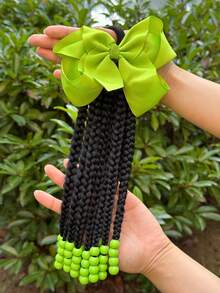 1条迷人可拆卸10英寸合成卷曲编织马尾假发，带珠子装饰 - 非常适合儿童派对和角色扮演 - 自然黑 - 查看 18