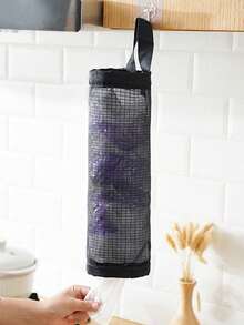 Garbage Bag Storage God Extractable Shoe Cover Organizer Woven Mesh Pocket Household Grocery Bag Holder Wall Mounted Plastic Bag Holder Dispenser Hanging Storage Garbage Trash Trash Bags Kitchen Trash Organizers