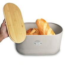 Retro Bread Box With Bamboo Lid For Breads - Elegant And Durable Beige - 米色 - 查看 4