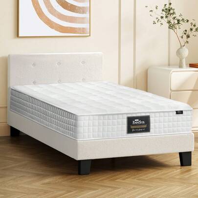 SUN YEE Bed Frame Single Size Wooden Platform Beds With Mattress White