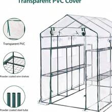 WARMTOBABY Outdoor Walk-In Greenhouse With 6 Shelves, Weather-Proof Plant House Tent, UV-Resistant Garden Greenhouse With Mesh Windows & Sturdy Iron Frame - Đen và trắng - Xem 5