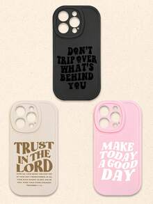 3pcs Inspirational & Christian-Themed Black/Beige/Pink Phone Cases, Compatible With IPhone & Galaxy,International Version, Not The Domestic Version - Multicolor - View 31
