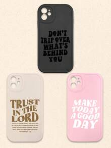 3pcs Inspirational & Christian-Themed Black/Beige/Pink Phone Cases, Compatible With IPhone & Galaxy,International Version, Not The Domestic Version - Multicolor - View 10