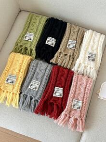 1pc New Autumn/Winter Series Double-Twist Knitted Wool Scarf With Tassels And Narrow Stripes - Multicolor - View 4