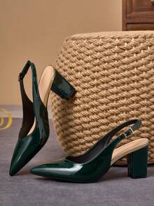 WHDXY Damen Mode Spitzschuh High Heels, matt grünes Lederdesign, bequeme Plateauschuhe, geeignet für Partys, formelle Anlässe und Bürokleidung - Dunkelgrün - Übersicht 6