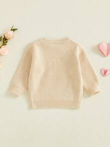 Conjunto para mi primer día de San Valentín para bebé niño niña, suéter de punto con forma de corazón, sudadera de manga larga de gran tamaño, suéter de cuello redondo, prendas de punto gruesas, tops, ropa de invierno y primavera de 0 a 18 meses - Caqui - Ver 7