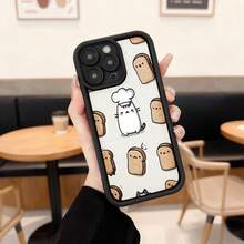 Cubierta de telefono con borde negro y diseño blanco con gato chef y panes para uso diario en cafeterias Aplicable a los teléfonos de la serie Apple y Galaxy - Café integral - Ver 3