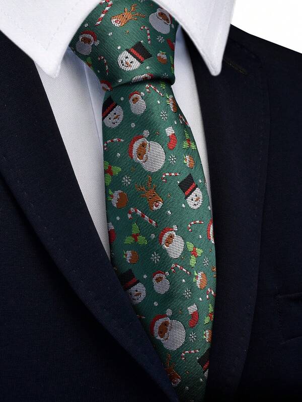 1 pieza Corbata de 8cm de ancho con diseño de árbol de Navidad, Papá Noel y copos de nieve, de alta calidad, regalo de fiesta navideña