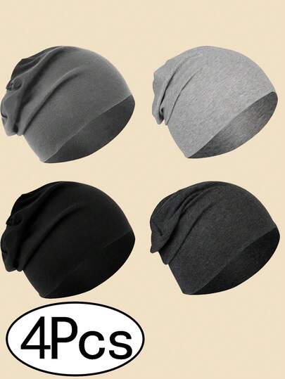 4Pcs Skull Caps Lightweight All Season Beanie Hat Sleep Sleeping Slouchy Thin Hats Chemo Cap Running Helmet Liner Beanie, Breathable Thin Sleep Hats, Skull Caps For Running Cycling Hiking Fishing