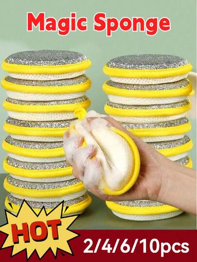 10件装多功能厨房清洁海绵和刮刀 - 耐用加厚抹布、可重复使用的超细纤维布、厨房清洁刷、钢丝绒替代品、颜色随机，适用于水槽、炉灶、餐具、锅具等 - 卧室/厨房/浴室/客厅多功能清洁工具，万圣节、圣诞节、返校季、家居清洁必备，节日礼物