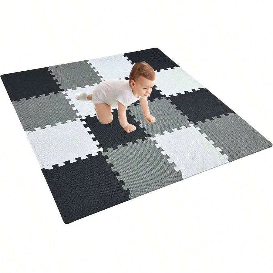Interlocking Floor Mats16 alfombrillas de espuma con bordes azulejos entrelazados tapete de espuma para niños tapetes de juego de rompecabezas tapetes de gimnasio para ejercicio color negro y blanco y grisInterlocking Floor Mats - negro gris blanco - Ver 1
