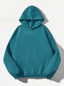 Sudadera  SudaderaschristmasAttitoon Casual Minimalist Navy Blue Hooded Long Sleeve Loose Fit Thick Sweatshirt For Women, Suitable For Autumn/Winter,FallLoose And Comfortablewinter Clothes For Women>Sweatshirtswinter Clothes For Women>Sweatshirts - 水鴨藍 - 查看 2