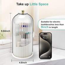 Toothbrush Holders With Sliding Lid, Rotating 3 Slots Bathroom Organizer Countertop, Tooth Brush Toothpaste Holder Bathroom Counter Stand Sink Organizer Caddy For Vanity Makeup Brushes Holder{Inchcolor_nameinch:InchWhite+TransparentBlackinch} - 白色+透明黑色 - 查看 7