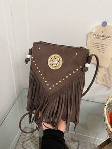 1 pezzo Borsa per cellulare in stile boho retrò con nappine, chiusura con cerniera in nylon, design di nicchia e di alto valore, borsa a tracolla, adatta per lo shopping, la vita quotidiana e i viaggi, stile alla moda e letterario, disponibile in una varietà di colori, un must-have per la moda