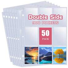 900 de buzunare pentru cărți de joc, față-verso, 9 buzunare transparente din plastic pentru cărți de joc, pentru Skylanders, cărți de baseball, mini fotografii, compatibile cu dosare cu inele 3/11, cadou excelent pentru Halloween sau Crăciun - transparent - Vizualizare 2