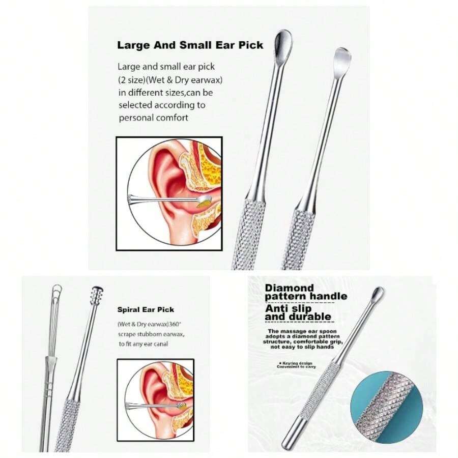Ear Wax Removal Kit, 5 Pcs Stainless Metal Earwax Removal Adults With Ear Spoon Spring, Ear Cleaning Reusable - bộ 5 - Xem 1