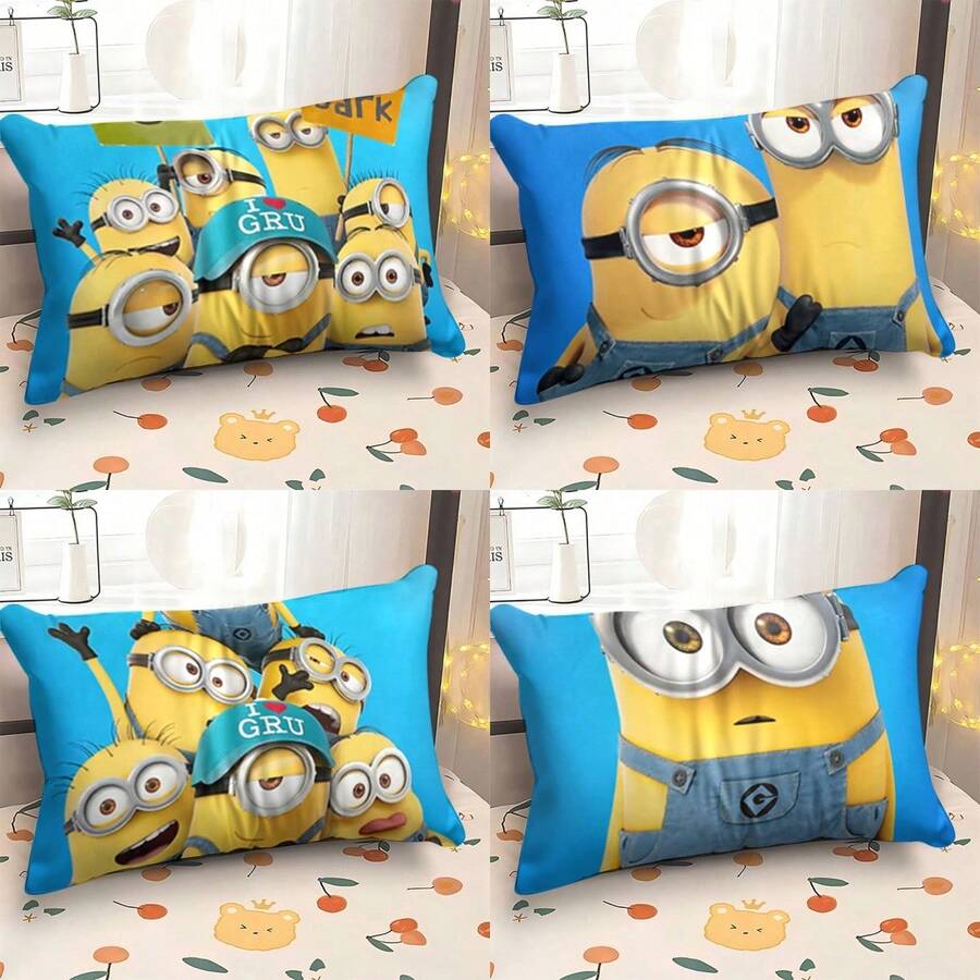 1pc Minions Cartoon Animation Cushion Cover, Anime Style Decorative Pillow Cover, Suitable For Bedroom, Sofa, Car And Home Decor, Living Room Pillow, Beautiful Modern Cushion Cover, Cute Room Decor, Fun Pillow, Sofa Cushion Cover, Car Pillow Cover, Playful Home Decor, Cartoon Design, Machine Washable, Zipper Closure, Stylish Home Textiles, No Inner Filling