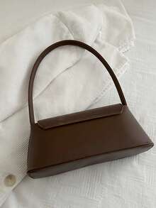 Soft PU Leather Metal Lock Decor Retro Shell Baguette Bag, Women's Shoulder Bag, New Ladies Handbag, Small Square Bag - Coffee - View 10