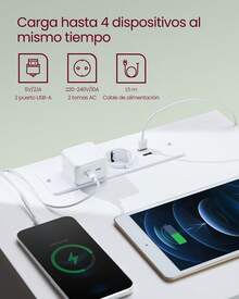 VASAGLE Kailyn Colección - Mesita de Noche con Regleta de Enchufes, Mesa Auxiliar, 2 Cajones, 2 Tomas AC, 2 Puertos USB-A, Salón, Dormitorio, Blanco Nube - Blanco - Ver 3