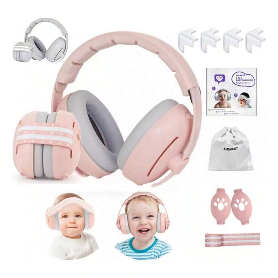 2 En 1 Orejeras Antiruido Bebe 0-4 Protector Auditivo Orejeras Contra Ruido De Longitud Ajustable Para Bebe, 2 Modo Audifonos Bebe Inhibidor Ruido, Ligeras Y Amigables Con La Piel, Diseño Acolchado Suave, Evitan Daños Auditivos Y Mejoran - Rosa - Ver 1