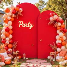 Red Wedding Arch Backdrop Cover, Double-Sided Spandex Fitted Fabric, 6ft/6.6ft/7.2ft Arch Decoration For Birthday Party, Wedding Ceremony, Engagement, Baby Shower, Bridal Shower, Graduation, Holiday Events - 紅色 - 查看 5