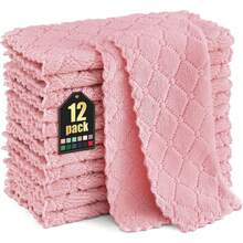 12 Pack Kitchen Dish Cloths (10 X 10 Inches, Cream Yellow), Super Soft And Absorbent Coral Velvet Dish Towels, Nonstick Oil Fast Drying Microfiber Cleaning Cloth, No Lint Household Dishcloths, 2025 - 粉色 - 查看 1